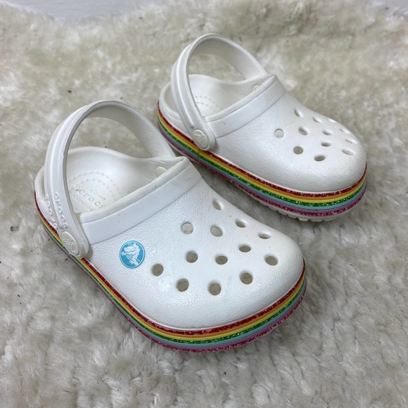 kids crocband rainbow glitter